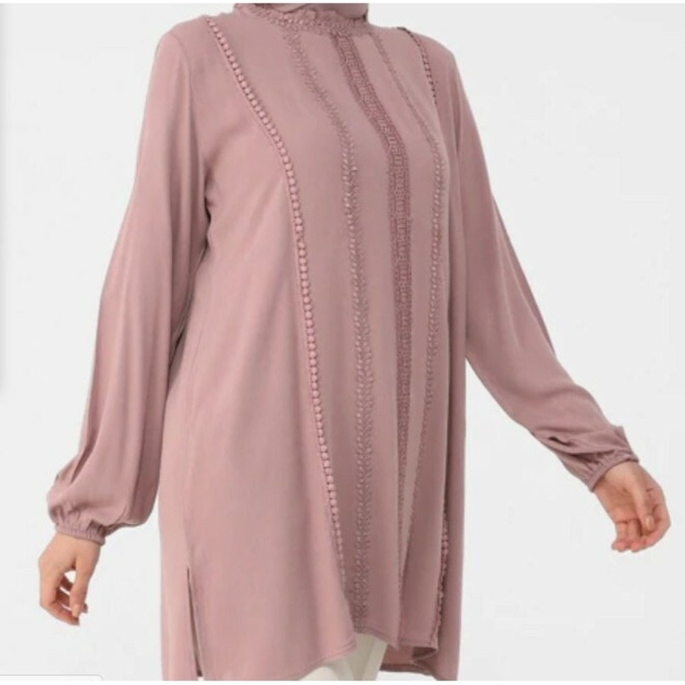 Refka Dusty Rose Lace Tunic Top 8 Boho High Neck Peasant Modest Cottagecore
